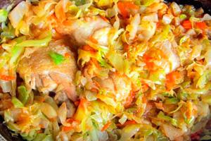 Μαγειρεμένο κοτόπουλο με καρότα και λάχανο