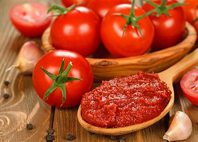 Ang recipe ng Tomato paste para sa mga kamatis para sa taglamig: lutuin sa isang kawali, oven, mabagal na kusinilya, na may pampalasa at ganap na walang asin