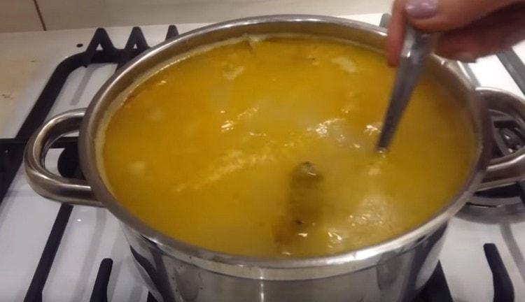 Am Ende können Sie Lorbeerblätter aus der Suppe extrahieren, damit diese nicht unnötig bitter wird.