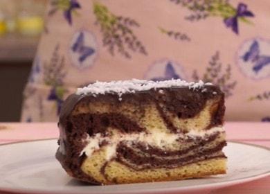Zebra cake sa kulay-gatas: isang recipe na may mga hakbang sa hakbang na larawan.