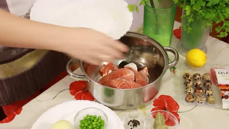 Για να προετοιμάσετε ένα ζελέ με ζελατίνη, βάλτε τα ψάρια σε μια κατσαρόλα