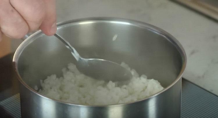 Den Reis kochen, bis er gar ist, und vollständig abkühlen lassen.