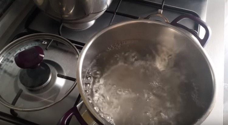 In einem Topf das Wasser zum Kochen bringen.