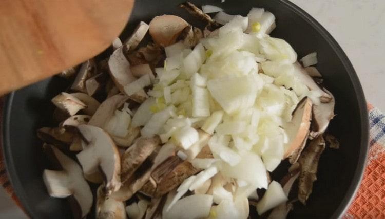 Sipulit sienten kanssa lähetetään pannulle ja paista.