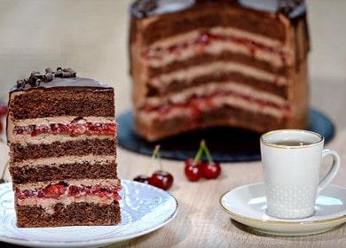 Готвене на луксозна шоколадова торта с череши: стъпка по стъпка рецепта със снимка.