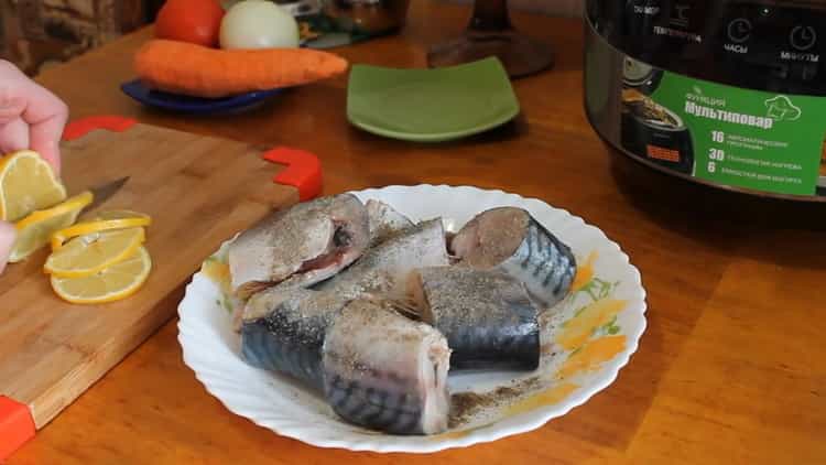 Um Makrelen in einem langsamen Kocher zu kochen, salzen Sie den Fisch