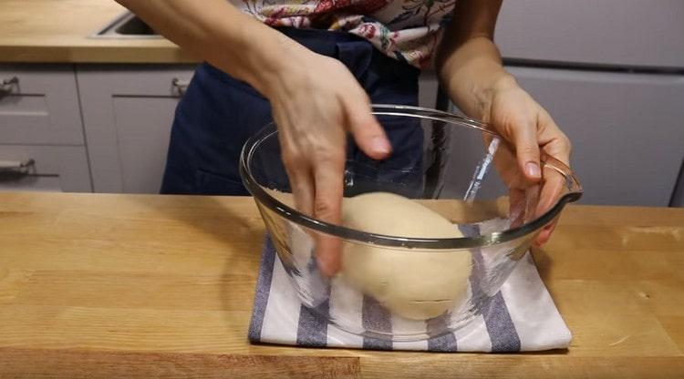 Поставете приготвеното тесто в купа, намазана с растително масло.