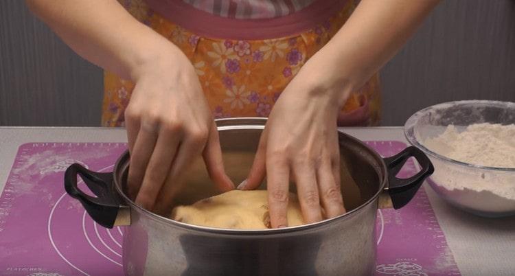 Szétterítjük a tésztát egy liszttel vagy egy tálba meghintött nagy serpenyőben.