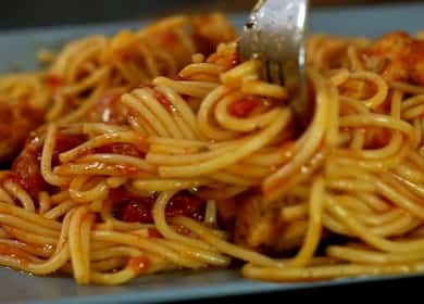 Špagety s kuřecím masem krok za krokem recept s fotografií