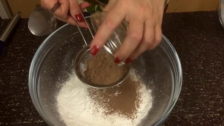 Adjon hozzá kakaót, hogy csokoládés muffint készítsen cseresznye