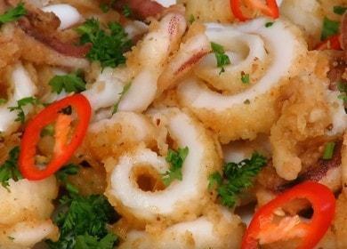 Nagluto kami ng mga pritong squid nang tama: isang detalyadong recipe ng sunud-sunod na isang larawan.