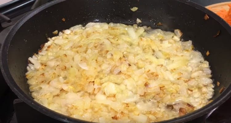 Friggere la cipolla in una padella fino a doratura.