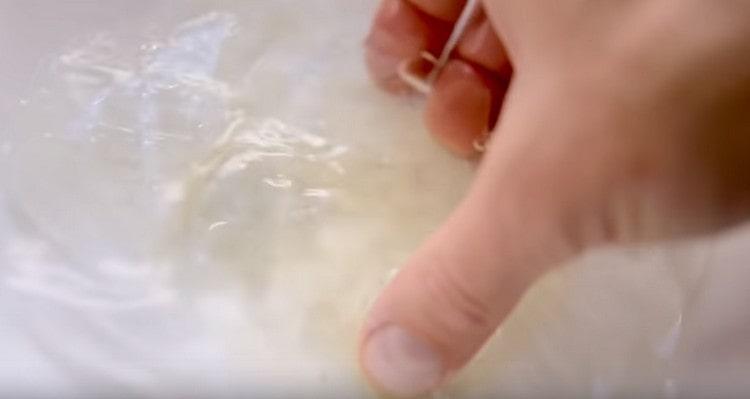 Immergere la lastra di gelatina in acqua.