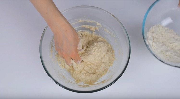 Impastare una pasta appiccicosa, aggiungendo farina.