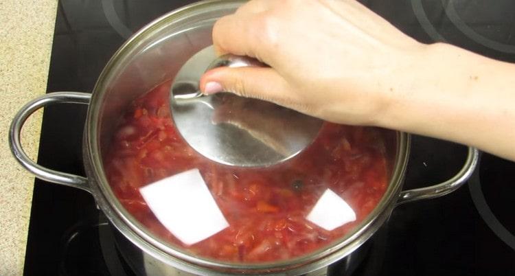 Sinasaklaw namin ang borscht na may takip at hayaan itong magluto ng kaunti.