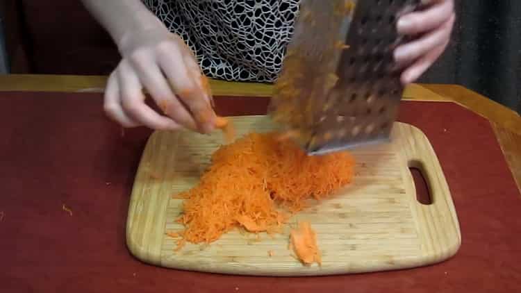 Für die Zubereitung von Borschtsch mit Bohnen Karotten reiben