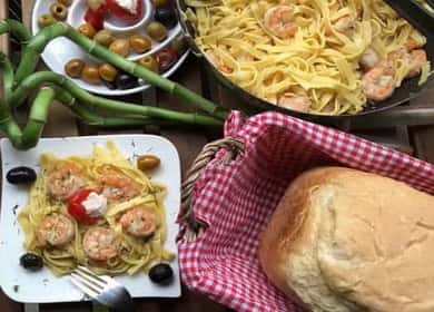 Fettuccine di gamberi in salsa di panna - segreti della cucina italiana 🍜