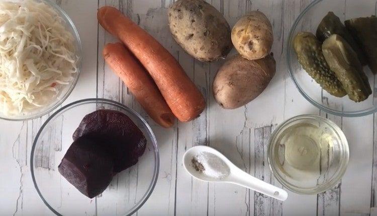 in einer Jacke Kartoffeln, Karotten und Rüben kochen.