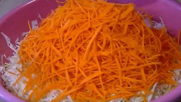 grattugiare le carote su una grattugia.