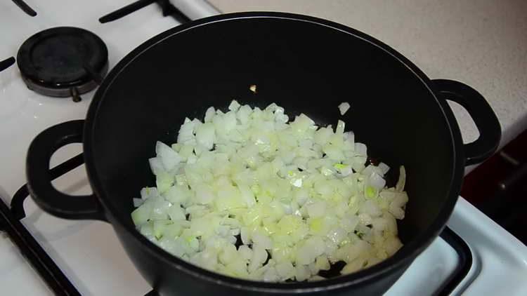 mettere l'aglio e le cipolle in una padella