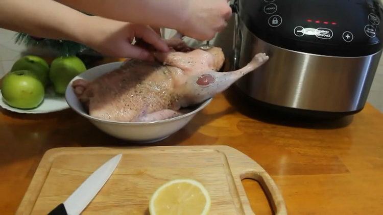 Zum Kochen der Ente die Ente einlegen