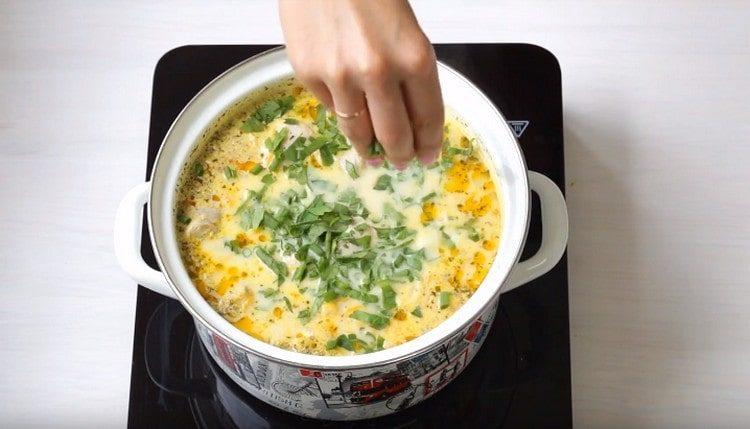 Fügen Sie gehackte frische Kräuter der fertigen Suppe hinzu.