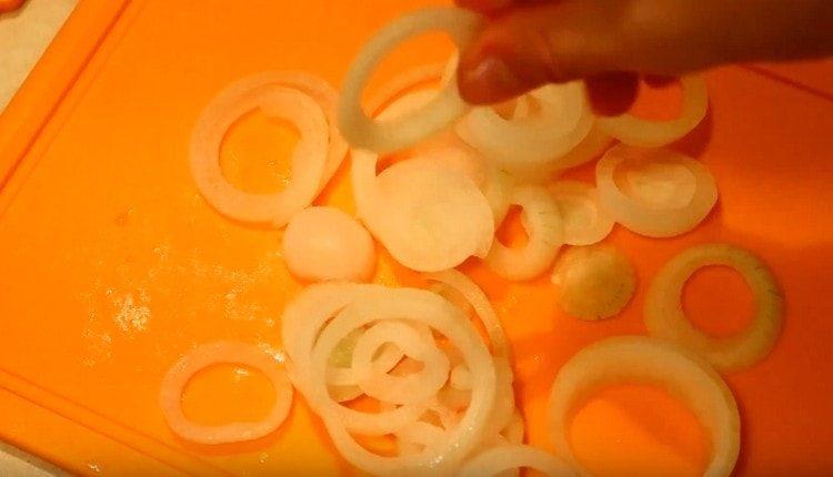 يقطع حلقات البصل.