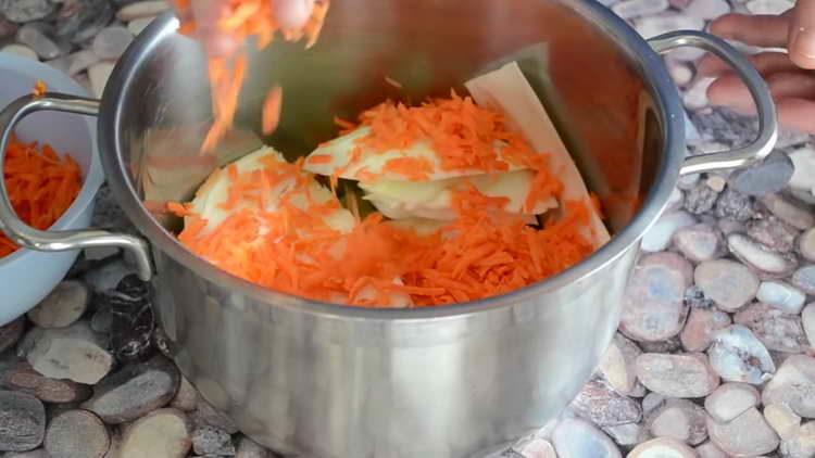 geriebene Karotten auf Kohl verteilt