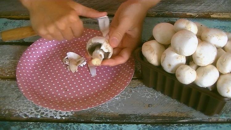 Cucinare un'insalata con funghi prataioli fritti
