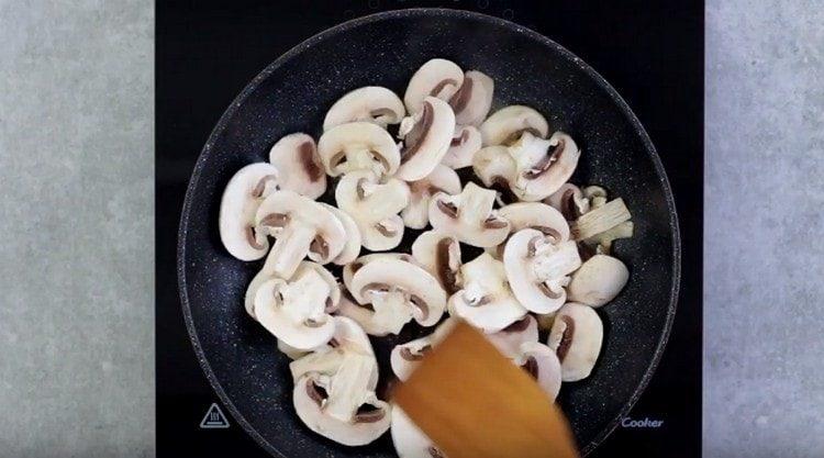 vágja le a gombát tányérokba, és serpenyőben süssük.