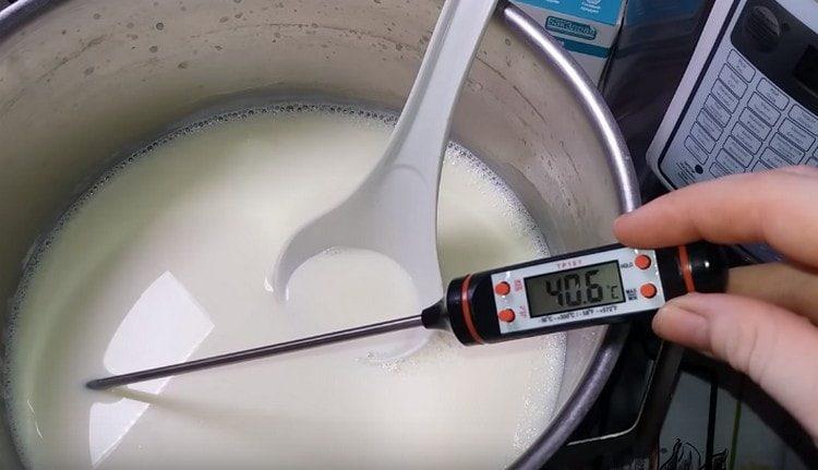 Raffreddare il latte ad una temperatura di 40 gradi.